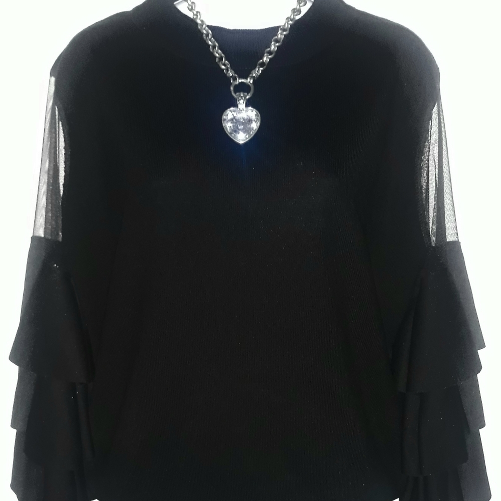 Ruffled Sheer Sleeved Sweater